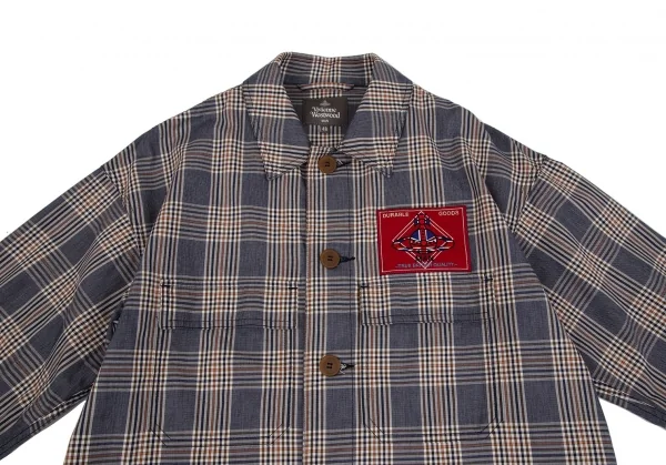 ヴィヴィアンウエストウッドマンVivienne Westwood MAN オーブワッペンチェックジャケット 紺48 K-117276_002