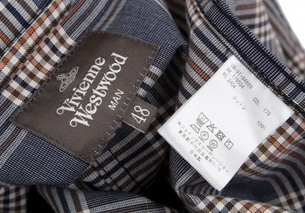 ヴィヴィアンウエストウッドマンVivienne Westwood MAN オーブワッペンチェックジャケット 紺48 K-117276_012