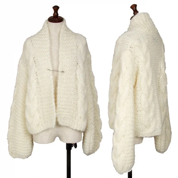 タオtao モヘヤナイロン縄柄手編ニットカーディガン 白F K-117283_001