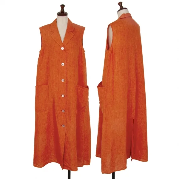 マックスマーラMax Mara リネンノースリーブロングジャケット オレンジ40 K-117287_001