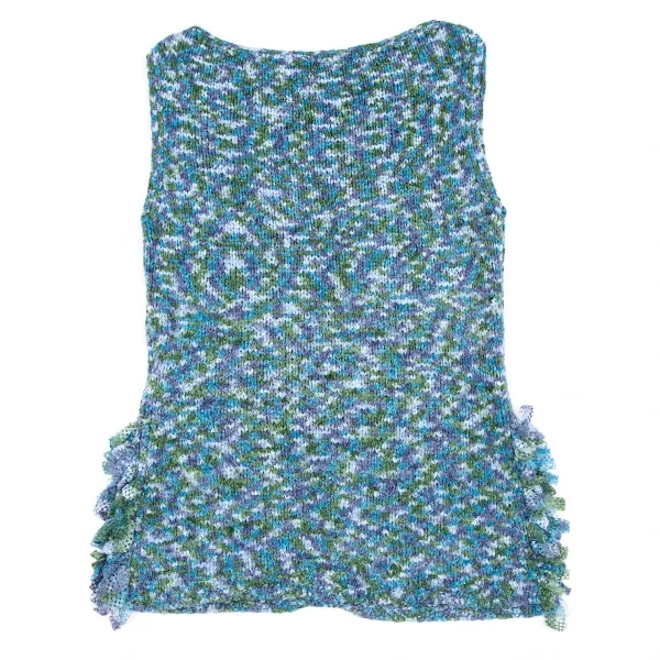 イッセイミヤケ ハートISSEY MIYAKE HaaT ナイロン裂き編みニットノースリーブ 青緑2 K-117313_009