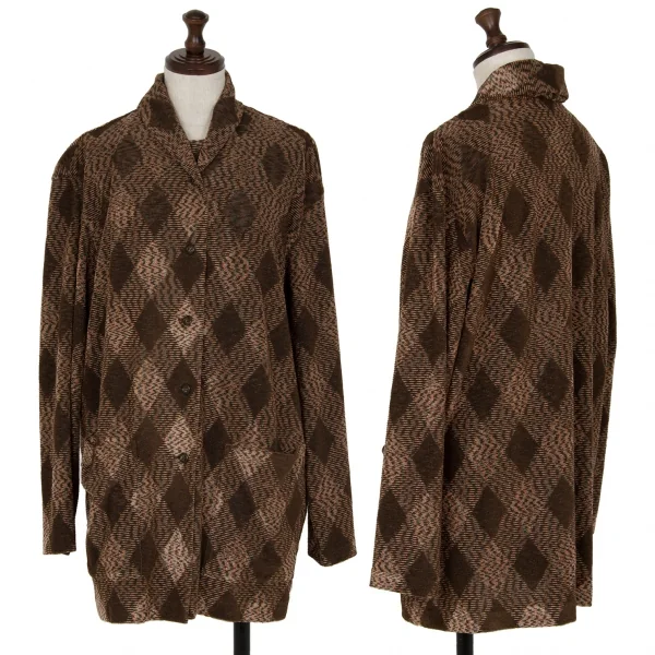 イッセイミヤケペルマネンテISSEY MIYAKE PERMANENTE ダイヤチェックジャガードレイヤードニットジャケット 茶2 K-117319_001