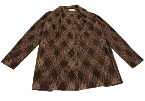 イッセイミヤケペルマネンテISSEY MIYAKE PERMANENTE ダイヤチェックジャガードレイヤードニットジャケット 茶2 K-117319_010