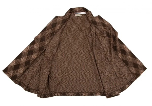 イッセイミヤケペルマネンテISSEY MIYAKE PERMANENTE ダイヤチェックジャガードレイヤードニットジャケット 茶2 K-117319_011