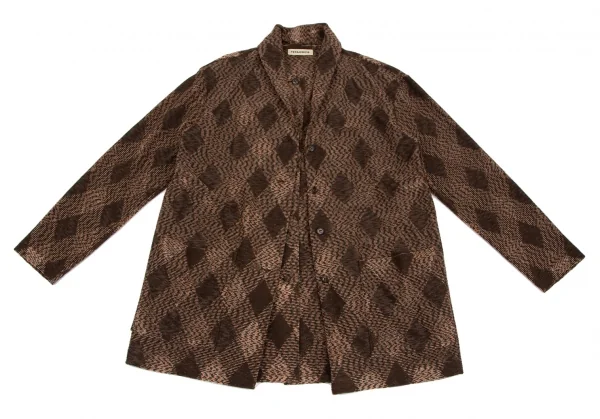 イッセイミヤケペルマネンテISSEY MIYAKE PERMANENTE ダイヤチェックジャガードレイヤードニットジャケット 茶2 K-117319_002