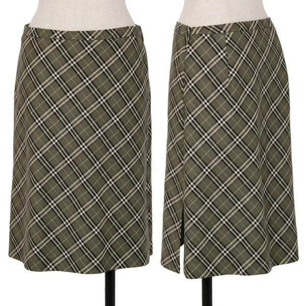 バーバリー ブルーレーベルBURBERRY BLUE LABEL ウールバイアスノバチェックスカート 緑38 K-117345_001
