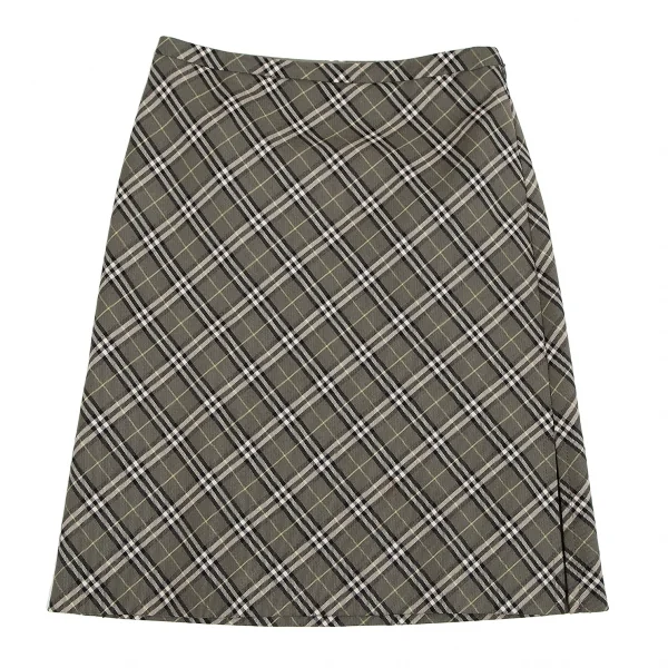 バーバリー ブルーレーベルBURBERRY BLUE LABEL ウールバイアスノバチェックスカート 緑38 K-117345_002