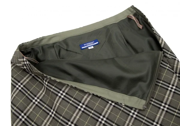 バーバリー ブルーレーベルBURBERRY BLUE LABEL ウールバイアスノバチェックスカート 緑38 K-117345_004