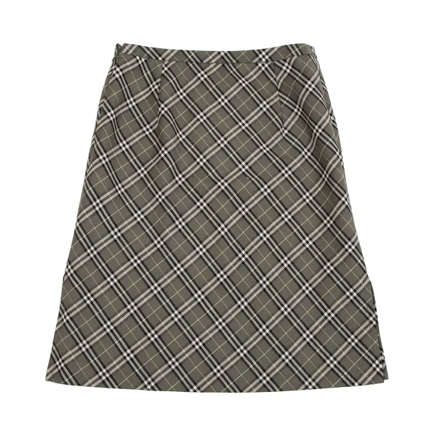 バーバリー ブルーレーベルBURBERRY BLUE LABEL ウールバイアスノバチェックスカート 緑38 K-117345_008