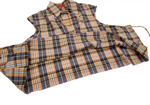 ヴィヴィアンウエストウッド レッドレーベルVivienne Westwood Red Label ハーフラッププルオーバーチェックブラウス オレンジ紺2 K-117346_011