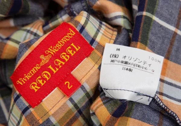 ヴィヴィアンウエストウッド レッドレーベルVivienne Westwood Red Label ハーフラッププルオーバーチェックブラウス オレンジ紺2 K-117346_015