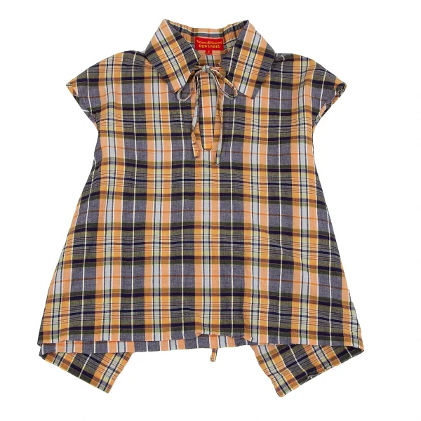 ヴィヴィアンウエストウッド レッドレーベルVivienne Westwood Red Label ハーフラッププルオーバーチェックブラウス オレンジ紺2 K-117346_002