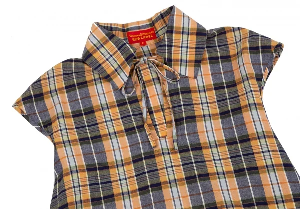 ヴィヴィアンウエストウッド レッドレーベルVivienne Westwood Red Label ハーフラッププルオーバーチェックブラウス オレンジ紺2 K-117346_003