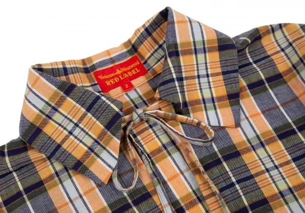 ヴィヴィアンウエストウッド レッドレーベルVivienne Westwood Red Label ハーフラッププルオーバーチェックブラウス オレンジ紺2 K-117346_004