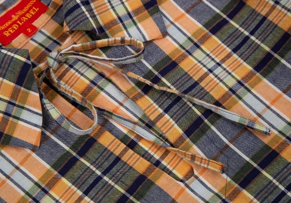 ヴィヴィアンウエストウッド レッドレーベルVivienne Westwood Red Label ハーフラッププルオーバーチェックブラウス オレンジ紺2 K-117346_005