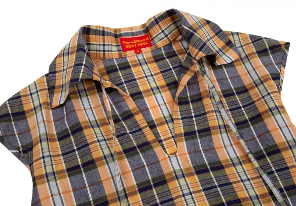 ヴィヴィアンウエストウッド レッドレーベルVivienne Westwood Red Label ハーフラッププルオーバーチェックブラウス オレンジ紺2 K-117346_006