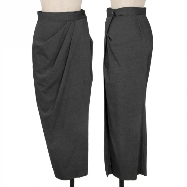 ロメオジリROMEO GIGLI タックデザインラップスカート グレーM位 K-117367_001