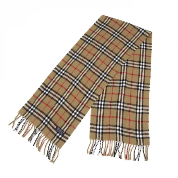バーバリーズBurberrys ノバチェックウールフリンジマフラー ベージュ K-117379_001