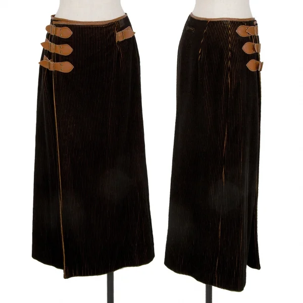 ジャンポールゴルチエ ファムJean Paul GAULTIER FEMME バイカラーコーデュロイラップスカート 黒茶40 K-117437_001