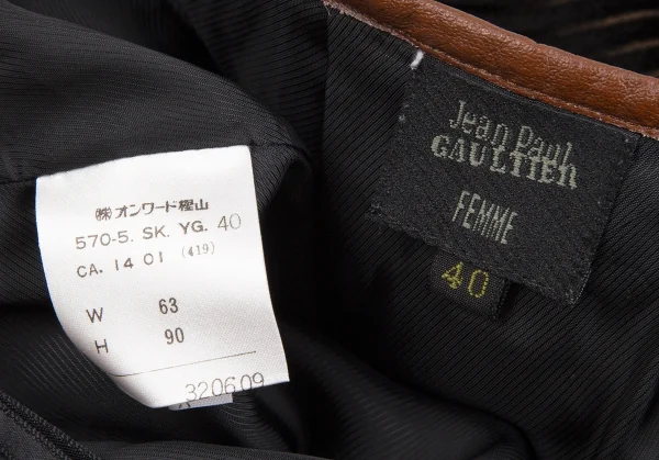 ジャンポールゴルチエ ファムJean Paul GAULTIER FEMME バイカラーコーデュロイラップスカート 黒茶40 K-117437_014