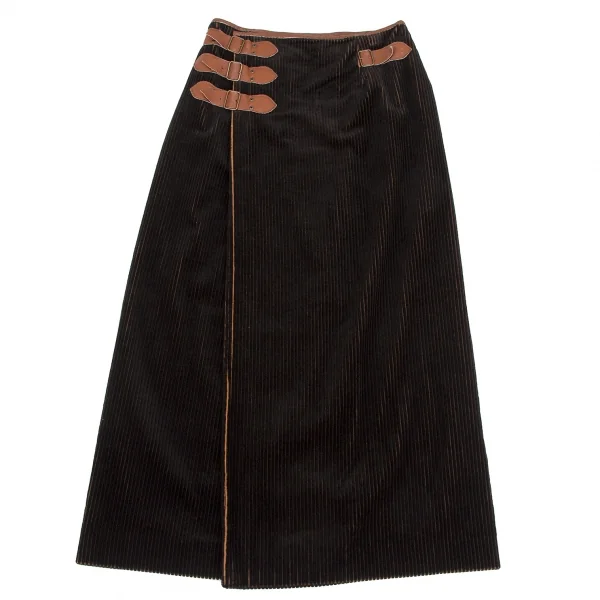 ジャンポールゴルチエ ファムJean Paul GAULTIER FEMME バイカラーコーデュロイラップスカート 黒茶40 K-117437_002