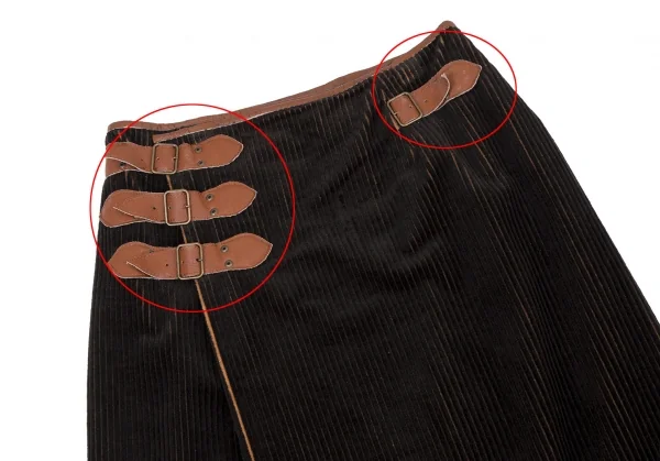ジャンポールゴルチエ ファムJean Paul GAULTIER FEMME バイカラーコーデュロイラップスカート 黒茶40 K-117437_003