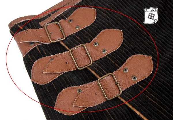 ジャンポールゴルチエ ファムJean Paul GAULTIER FEMME バイカラーコーデュロイラップスカート 黒茶40 K-117437_004