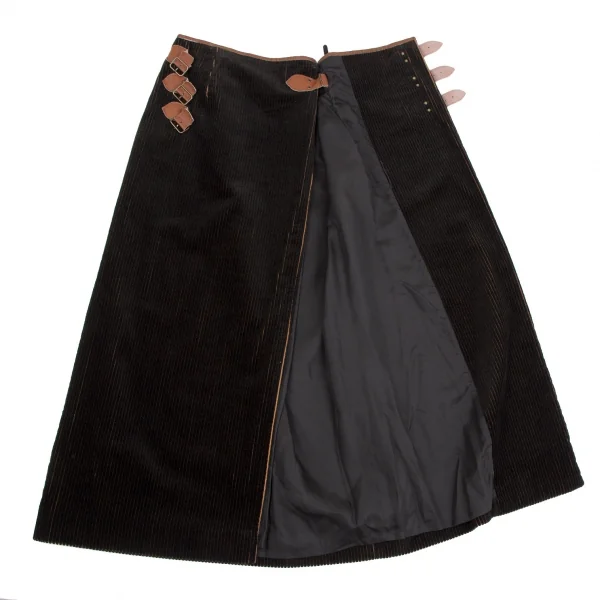 ジャンポールゴルチエ ファムJean Paul GAULTIER FEMME バイカラーコーデュロイラップスカート 黒茶40 K-117437_007
