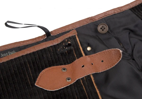 ジャンポールゴルチエ ファムJean Paul GAULTIER FEMME バイカラーコーデュロイラップスカート 黒茶40 K-117437_008