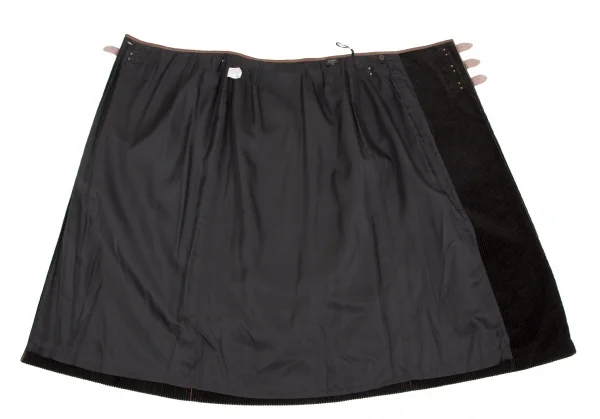 ジャンポールゴルチエ ファムJean Paul GAULTIER FEMME バイカラーコーデュロイラップスカート 黒茶40 K-117437_009