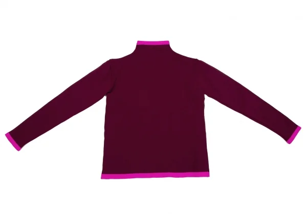 イッセイミヤケISSEY MIYAKEストレッチニット配色ハイネックカットソー ボルドーピンクM K-117439_010