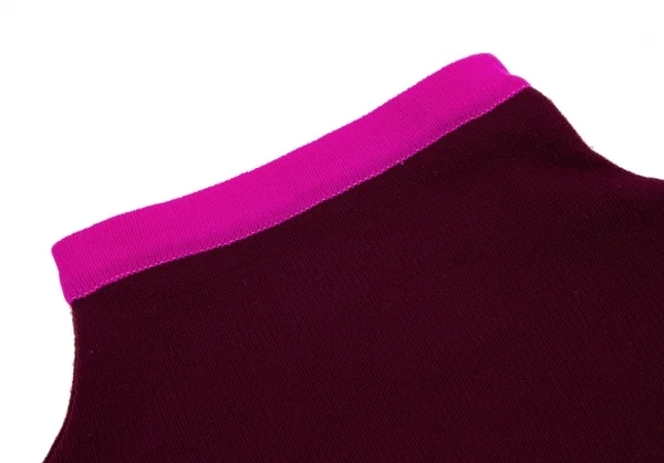 イッセイミヤケISSEY MIYAKEストレッチニット配色ハイネックカットソー ボルドーピンクM K-117439_004