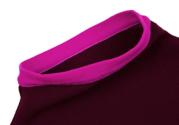 イッセイミヤケISSEY MIYAKEストレッチニット配色ハイネックカットソー ボルドーピンクM K-117439_005