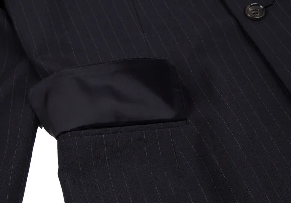 ローブドシャンブル コムデギャルソンrobe de chambre COMME des GARCONS ウールピンストライプ丸襟ジャケット 紺S位 K-117443_010