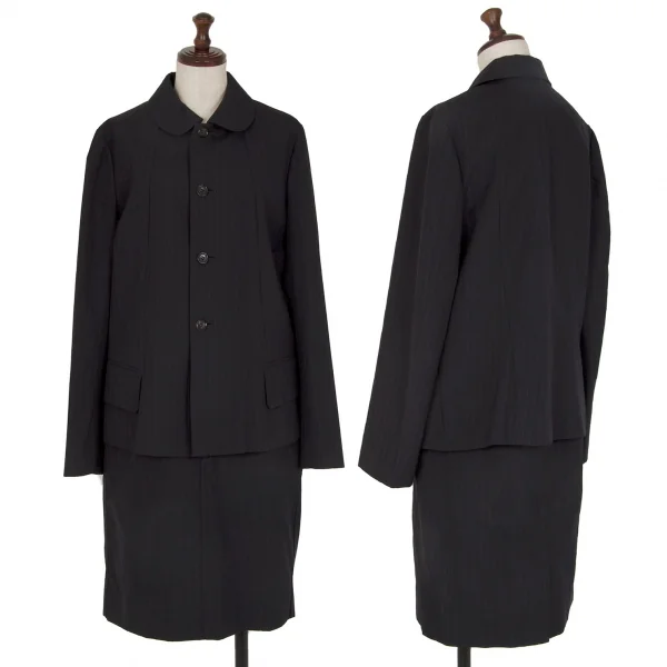 ローブドシャンブル コムデギャルソンrobe de chambre COMME des GARCONS ウールピンストライプ丸襟ジャケット 紺S位 K-117443_015