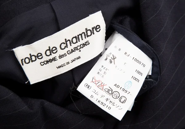 ローブドシャンブル コムデギャルソンrobe de chambre COMME des GARCONS ウールピンストライプ丸襟ジャケット 紺S位 K-117443_017