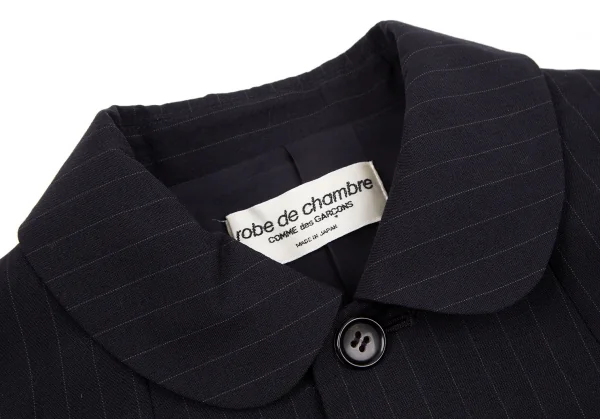 ローブドシャンブル コムデギャルソンrobe de chambre COMME des GARCONS ウールピンストライプ丸襟ジャケット 紺S位 K-117443_004