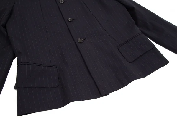 ローブドシャンブル コムデギャルソンrobe de chambre COMME des GARCONS ウールピンストライプ丸襟ジャケット 紺S位 K-117443_009