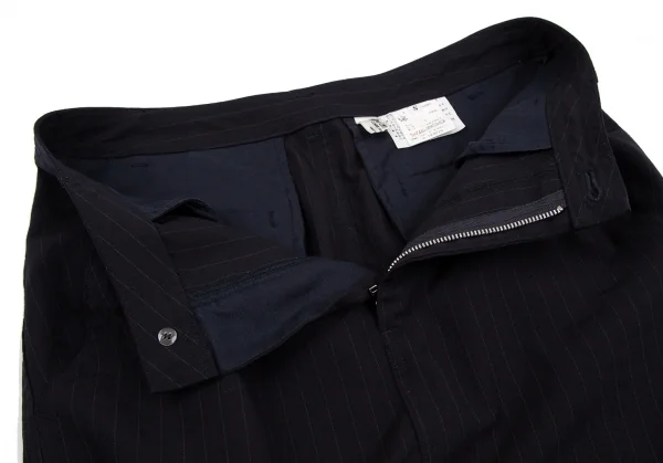 ローブドシャンブル コムデギャルソンrobe de chambre COMME des GARCONS ウールピンストライプ丸襟セットアップスーツ 紺S位・S K-117445_014