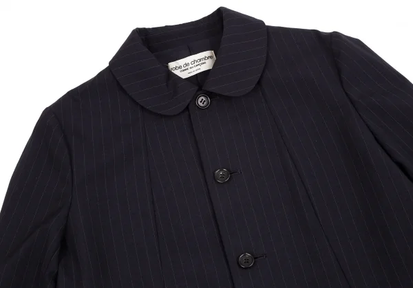 ローブドシャンブル コムデギャルソンrobe de chambre COMME des GARCONS ウールピンストライプ丸襟セットアップスーツ 紺S位・S K-117445_004