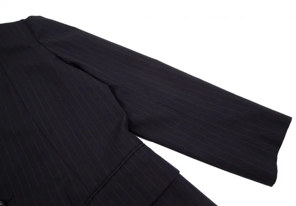 ローブドシャンブル コムデギャルソンrobe de chambre COMME des GARCONS ウールピンストライプ丸襟セットアップスーツ 紺S位・S K-117445_005