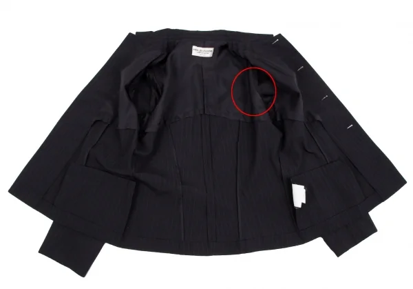 ローブドシャンブル コムデギャルソンrobe de chambre COMME des GARCONS ウールピンストライプ丸襟セットアップスーツ 紺S位・S K-117445_009
