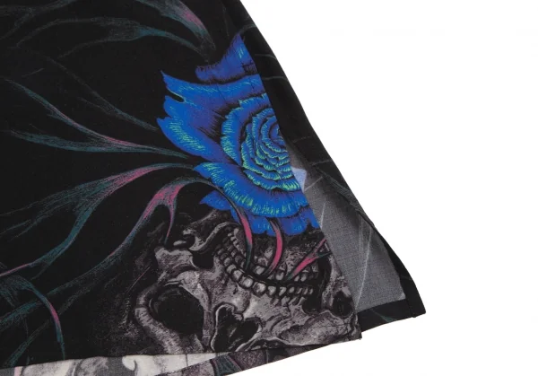 ブラックスキャンダル ヨウジヤマモトBLACK Scandal Yohji Yamamoto レーヨンスカルローズファイヤーロングシャツ 黒青3 K-117455_010