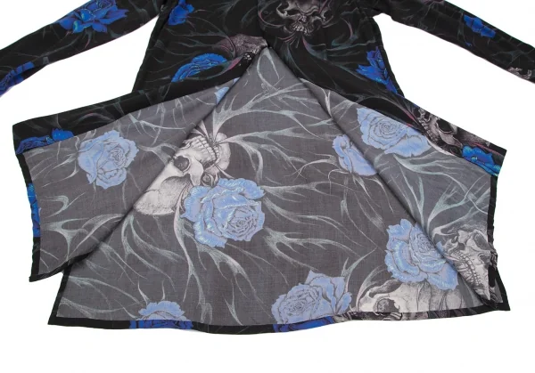 ブラックスキャンダル ヨウジヤマモトBLACK Scandal Yohji Yamamoto レーヨンスカルローズファイヤーロングシャツ 黒青3 K-117455_011