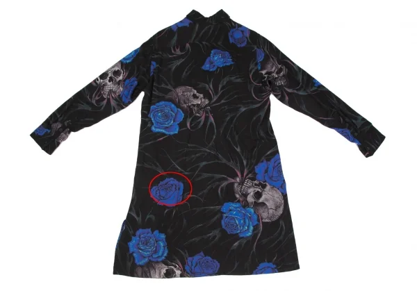 ブラックスキャンダル ヨウジヤマモトBLACK Scandal Yohji Yamamoto レーヨンスカルローズファイヤーロングシャツ 黒青3 K-117455_012