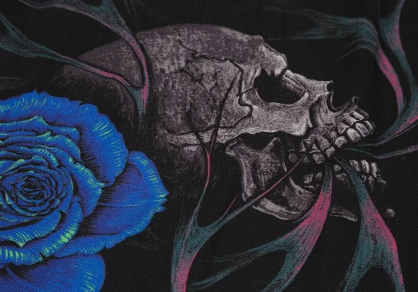 ブラックスキャンダル ヨウジヤマモトBLACK Scandal Yohji Yamamoto レーヨンスカルローズファイヤーロングシャツ 黒青3 K-117455_014