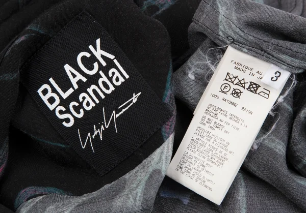 ブラックスキャンダル ヨウジヤマモトBLACK Scandal Yohji Yamamoto レーヨンスカルローズファイヤーロングシャツ 黒青3 K-117455_016