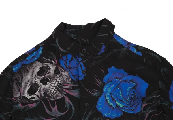 ブラックスキャンダル ヨウジヤマモトBLACK Scandal Yohji Yamamoto レーヨンスカルローズファイヤーロングシャツ 黒青3 K-117455_003