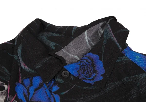 ブラックスキャンダル ヨウジヤマモトBLACK Scandal Yohji Yamamoto レーヨンスカルローズファイヤーロングシャツ 黒青3 K-117455_004