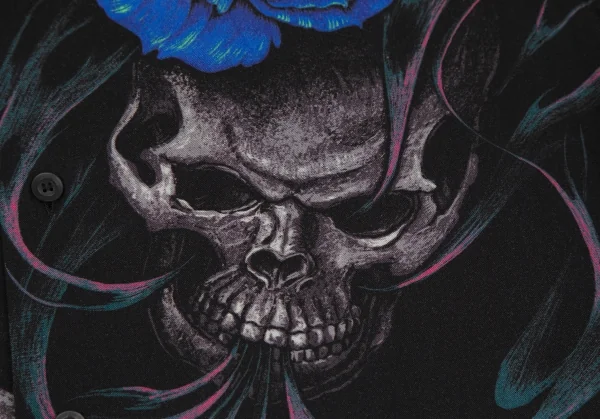 ブラックスキャンダル ヨウジヤマモトBLACK Scandal Yohji Yamamoto レーヨンスカルローズファイヤーロングシャツ 黒青3 K-117455_006